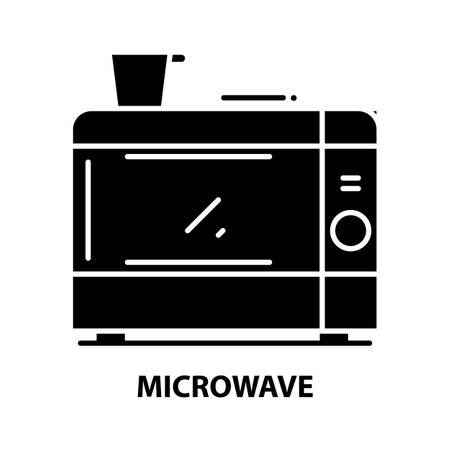 microwave icon, black vector sign with editable strokes, concept illustrationのイラスト素材