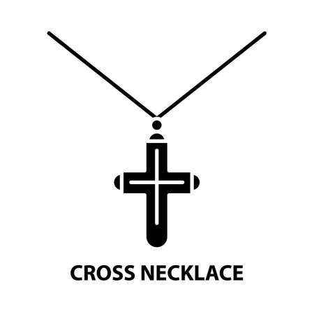 cross necklace icon, black vector sign with editable strokes, concept illustrationのイラスト素材