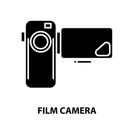 film camera icon, black vector sign with editable strokes, concept illustrationのイラスト素材