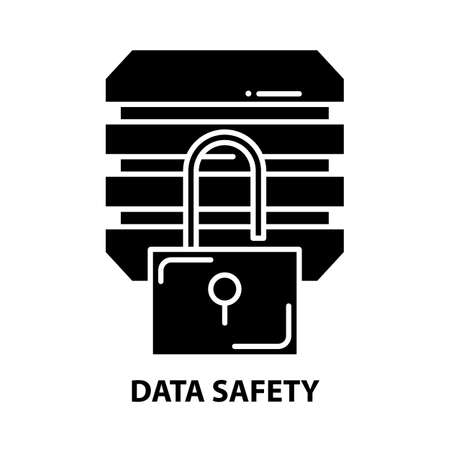data safety icon, black vector sign with editable strokes, concept illustrationのイラスト素材