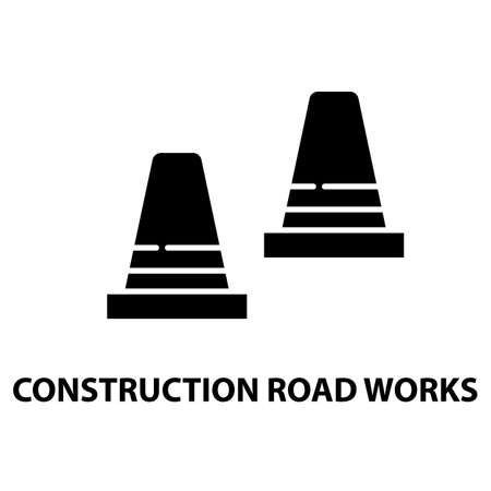construction road works icon, black vector sign with editable strokes, concept illustrationのイラスト素材