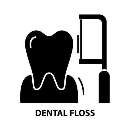 dental floss icon, black vector sign with editable strokes, concept illustrationのイラスト素材