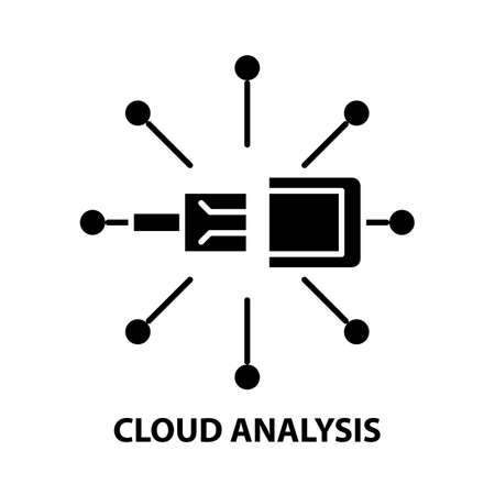 cloud analysis icon, black vector sign with editable strokes, concept illustrationのイラスト素材