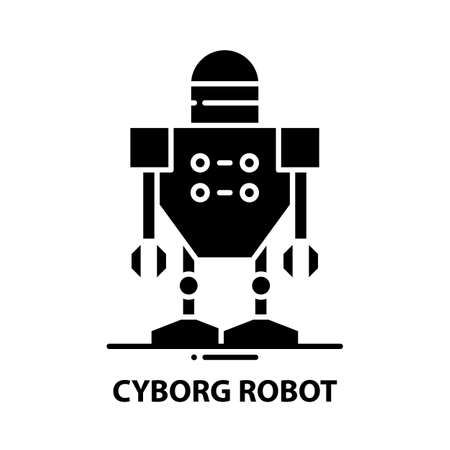 cyborg robot icon, black vector sign with editable strokes, concept illustrationのイラスト素材