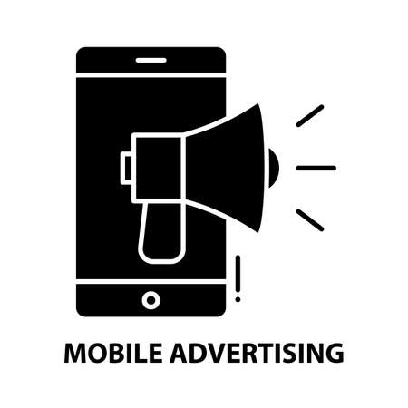 mobile advertising platform icon, black vector sign with editable strokes, concept illustrationのイラスト素材