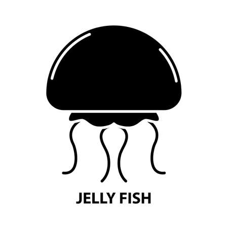 jelly fish icon, black vector sign with editable strokes, concept illustrationのイラスト素材