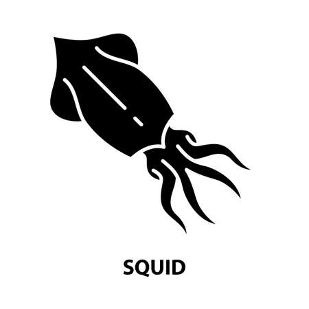 squid icon, black vector sign with editable strokes, concept illustrationのイラスト素材