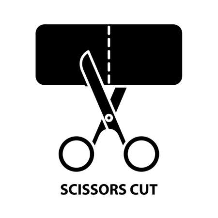 scissors cut icon, black vector sign with editable strokes, concept illustrationのイラスト素材