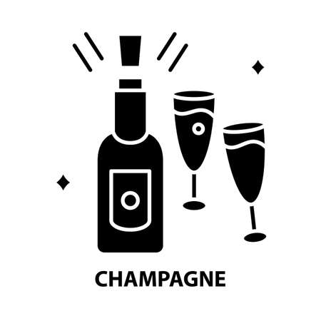 champagne sign icon, black vector sign with editable strokes, concept illustrationのイラスト素材