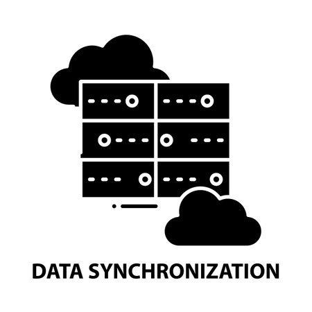 data synchronization icon, black vector sign with editable strokes, concept illustrationのイラスト素材