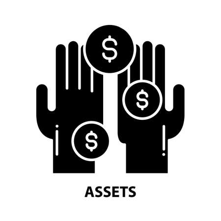 assets icon, black vector sign with editable strokes, concept illustrationのイラスト素材