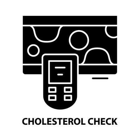 cholesterol check icon, black vector sign with editable strokes, concept illustrationのイラスト素材