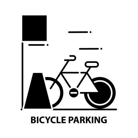 bicycle parking icon, black vector sign with editable strokes, concept illustrationのイラスト素材