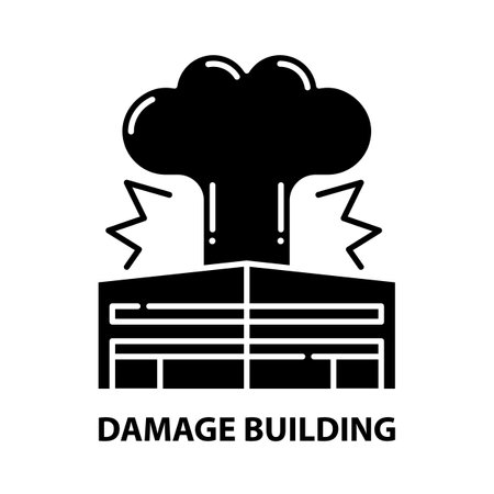 damage building icon, black vector sign with editable strokes, concept illustrationのイラスト素材