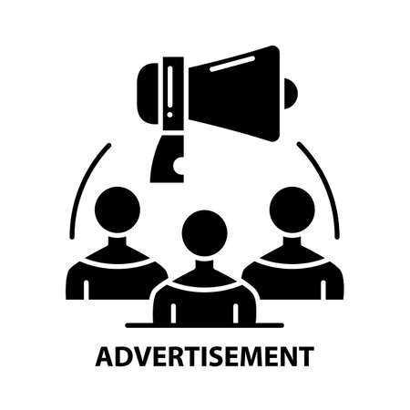 advertisement icon, black vector sign with editable strokes, concept symbol illustrationのイラスト素材