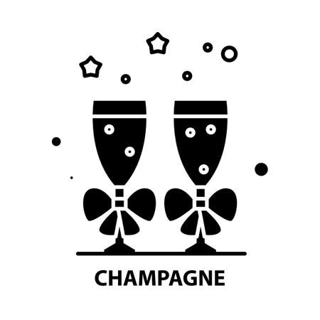 congratulation champagne icon, black vector sign with editable strokes, concept symbol illustrationのイラスト素材