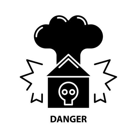 danger icon, black vector sign with editable strokes, concept illustrationのイラスト素材