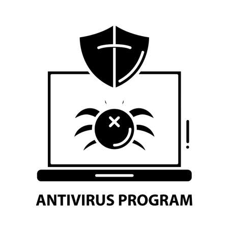 antivirus program icon, black vector sign with editable strokes, concept illustrationのイラスト素材