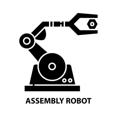 assembly robot icon, black vector sign with editable strokes, concept illustrationのイラスト素材