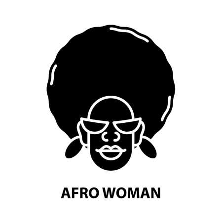 afro woman icon, black vector sign with editable strokes, concept illustrationのイラスト素材