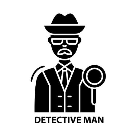 detective man icon, black vector sign with editable strokes, concept illustrationのイラスト素材