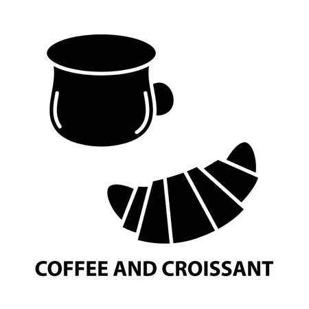 coffee and croissant icon, black vector sign with editable strokes, concept illustrationのイラスト素材