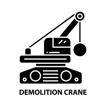 demolition crane icon, black vector sign with editable strokes, concept illustrationのイラスト素材