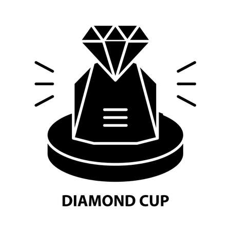 diamond cup icon, black vector sign with editable strokes, concept illustrationのイラスト素材