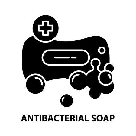 antibacterial soap icon, black vector sign with editable strokes, concept illustrationのイラスト素材