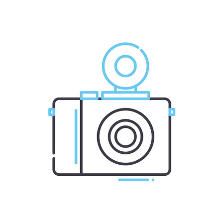 compact camera with flash line icon, outline symbol, vector illustration, concept signのイラスト素材