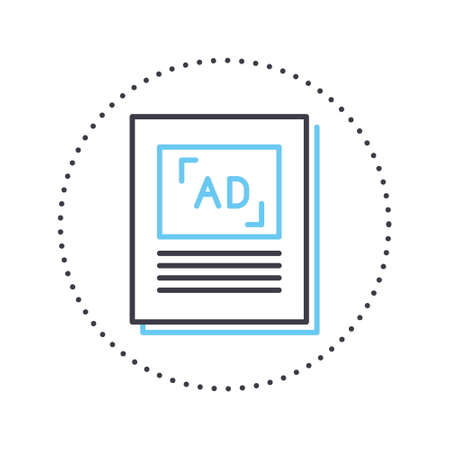 newspaper advertising line icon, outline symbol, vector illustration, concept signのイラスト素材