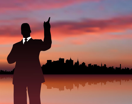 Original Illustration: businessman with city and sunset internet background
AI8 compatibleの写真素材