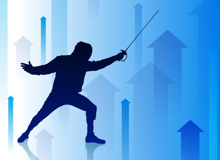 Fencer on Abstract Arrow BackgroundOriginal Illustration