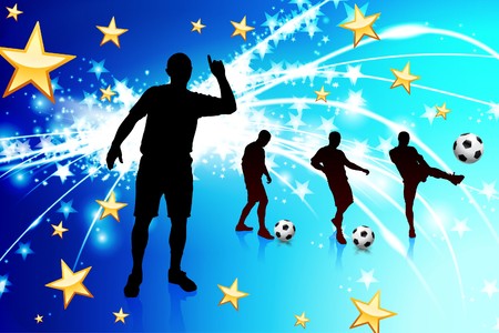 Soccer Player on Abstract Blue Light BackgroundOriginal Illustrationの写真素材
