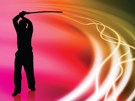 Karate Sensei with Sword on Liquid Wave Background
Original Illustrationの写真素材
