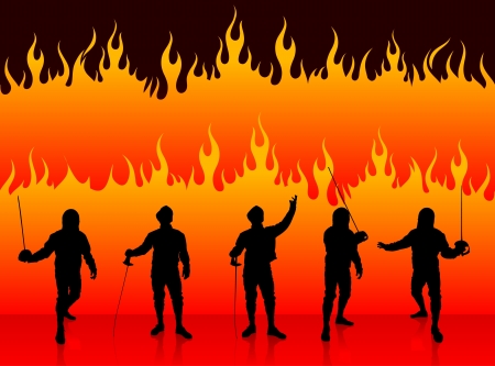 Fencing Sport on Fire Backgroundのイラスト素材