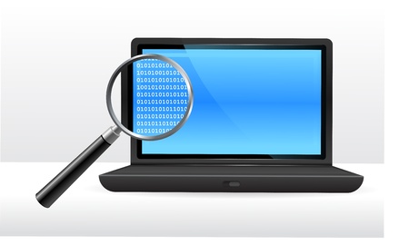 Laptop computer under magnifying glassのイラスト素材