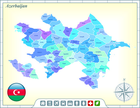Azerbaijan Map with Flag Buttons and Assistance & Activates Iconsのイラスト素材