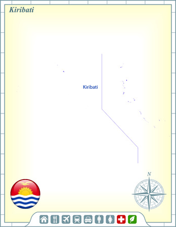 Kiribati Map with Flag Buttons and Assistance & Activates Iconsのイラスト素材