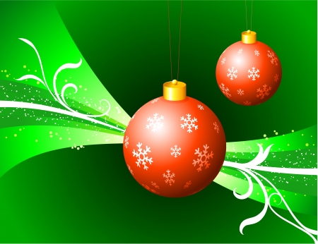 Red Christmas Ornaments on Green BackgroundOriginal Vector IllustrationWave Internet Backgroundのイラスト素材