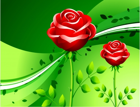 Roses on Green BackgroundOriginal Vector IllustrationWave Internet Backgroundのイラスト素材