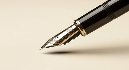 Close up of a fountain pen on a white background with copy spaceの素材
