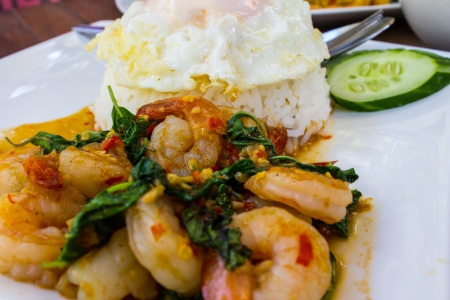 Basil Shrimp with fried eggの写真素材