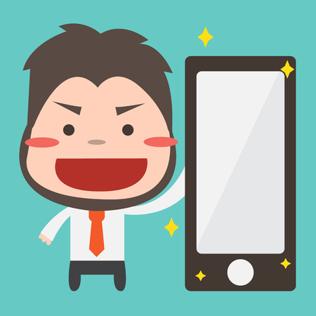 Cute Businessman holding mobile phone, Vector cartoon concept abstract businessのイラスト素材