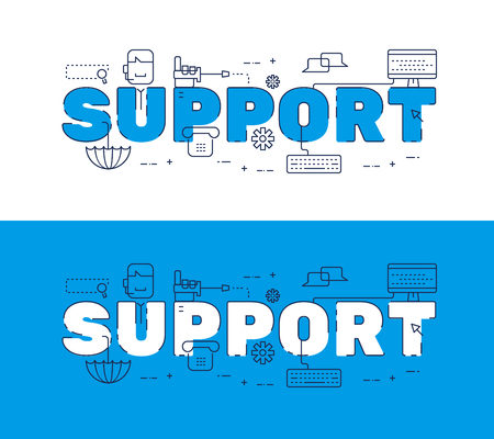 Line icons design of words SUPPORT and elements illustration concept for website banner, printing , book cover and corporate documents.のイラスト素材
