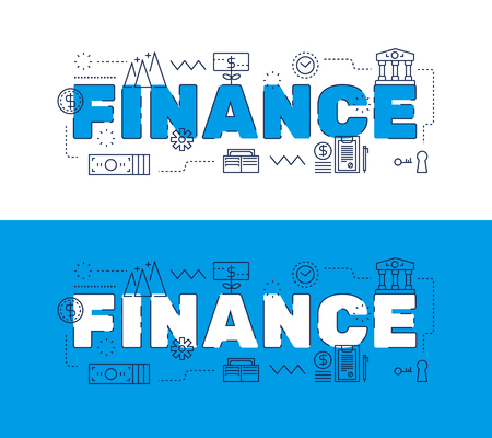 Line icons design of words FINANCE and elements illustration concept for website banner, printing , book cover and corporate documents.のイラスト素材