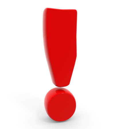 Red exclamation mark on white background. 3D illustration.の写真素材