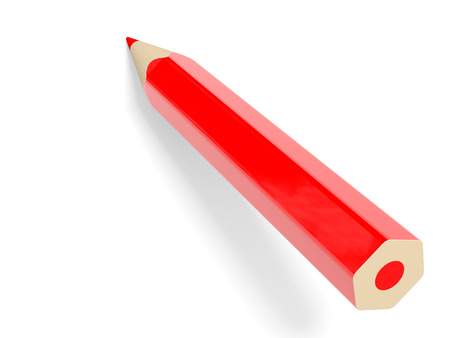 Red pencil on white background. 3D illustration.の写真素材