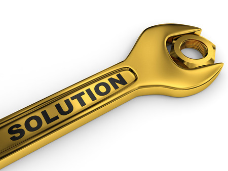 Wrench and nut on white background. Solution concept. 3D illustration.の写真素材