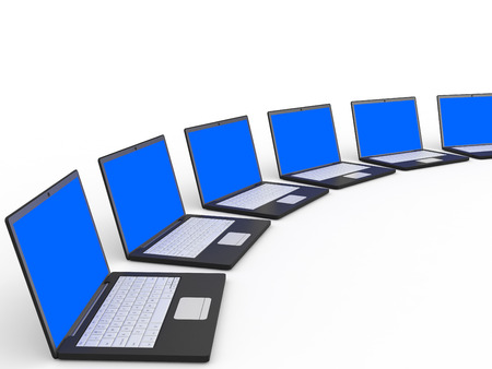 Laptops with blue screen on white background. 3D illustration.の写真素材